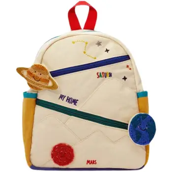 Дети с вышивкой звездами, Детский хлопковый рюкзак, Мультяшная планета, сумка для детского сада, рюкзак для девочек, рюкзак